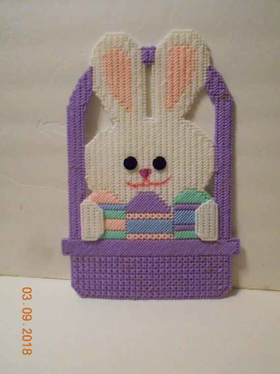 Bunny in Basket Wall hanging plastic canvas Easter | Etsy