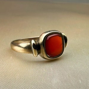 Antique German Carnelian Ring, Art Nouveau 6k Gold Ring, US Size 9 3/4