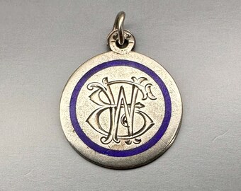 Antique Silver Monogram Pendant, Austrian Monogram Charm 'EW'