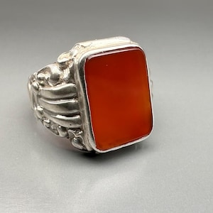 Antique Silver Carnelian Signet Ring, German Art Deco Ring, US Size 12