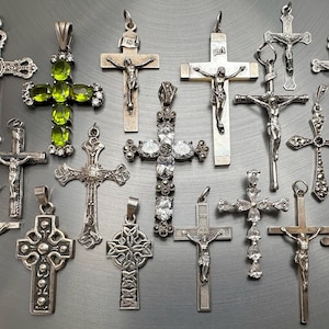 Antique Cross, Silver Cross Pendant, Cross Charm, French Religious Charm, Marcasite Cross, Celtic Cross, French Cross Jewelry