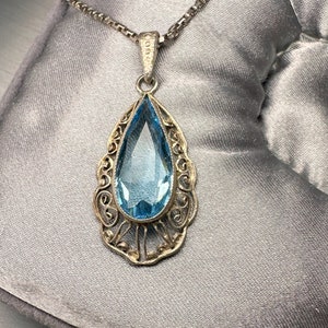 Antique German Blue Topaz Pendant, Art Deco Pendant