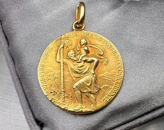 Antique 18k Gold Saint Christopher, Rare Spanish Religious Medal, Blank on reverse