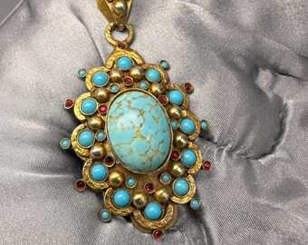 Rare Antique Turquoise Cabochons Medallion by HENRY PERICHON