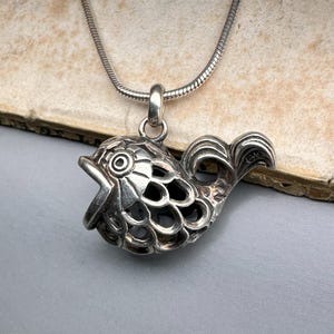 Vintage Silver Fish Pendant on a Chain, Rare German Silver Fish Charm, 835 Silver