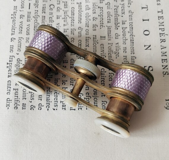 Vintage French Petit Opera Glasses / Purple Enamel