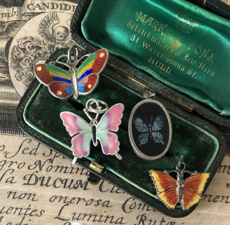 Silver Enamel Butterfly Charm Collection Butterfly Pendant image 4