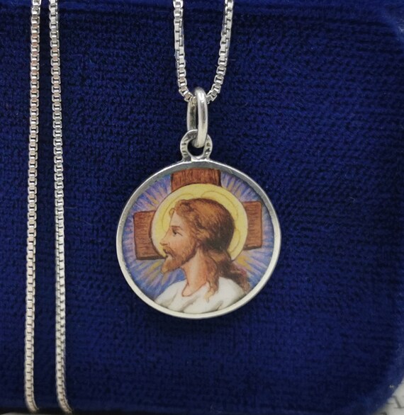 Rare French Jesus Medal, Silver Enamel Jesus Penda