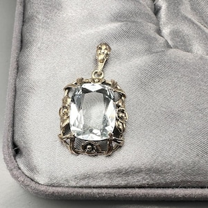 Antique Silver Quartz Necklace, Art Deco Jewelry, 835 Silver Quartz Pendant