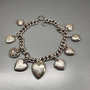 Vintage Sterling Silver Heart Charm Bracelet - British Hallmarks