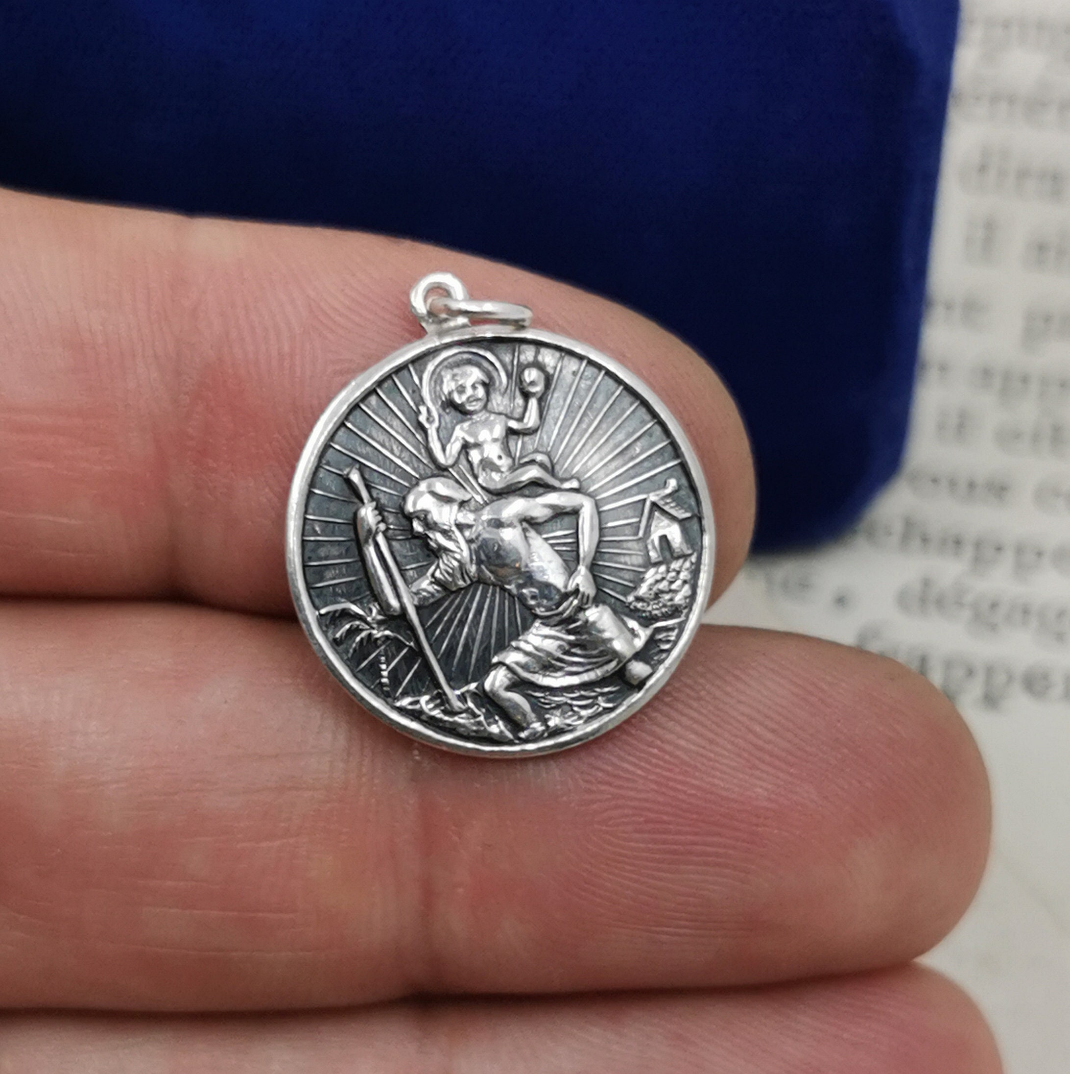 Médaille Parchemin de Saint Christophe en Argent Massif - 25 mm