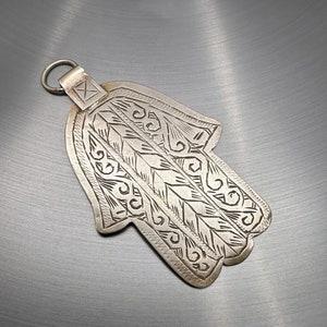 Antique Silver Hamsa Hand Pendant, Ethnic Evil Eye Jewelry, Rare Statement Pendant
