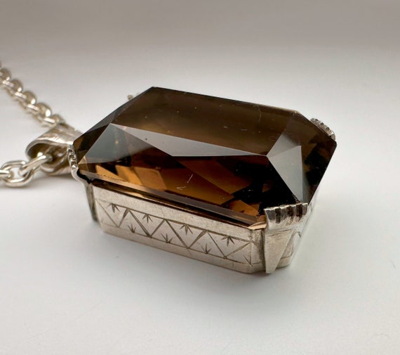 Antique German Smoky Quartz Pendant, Silver Art D… - image 6