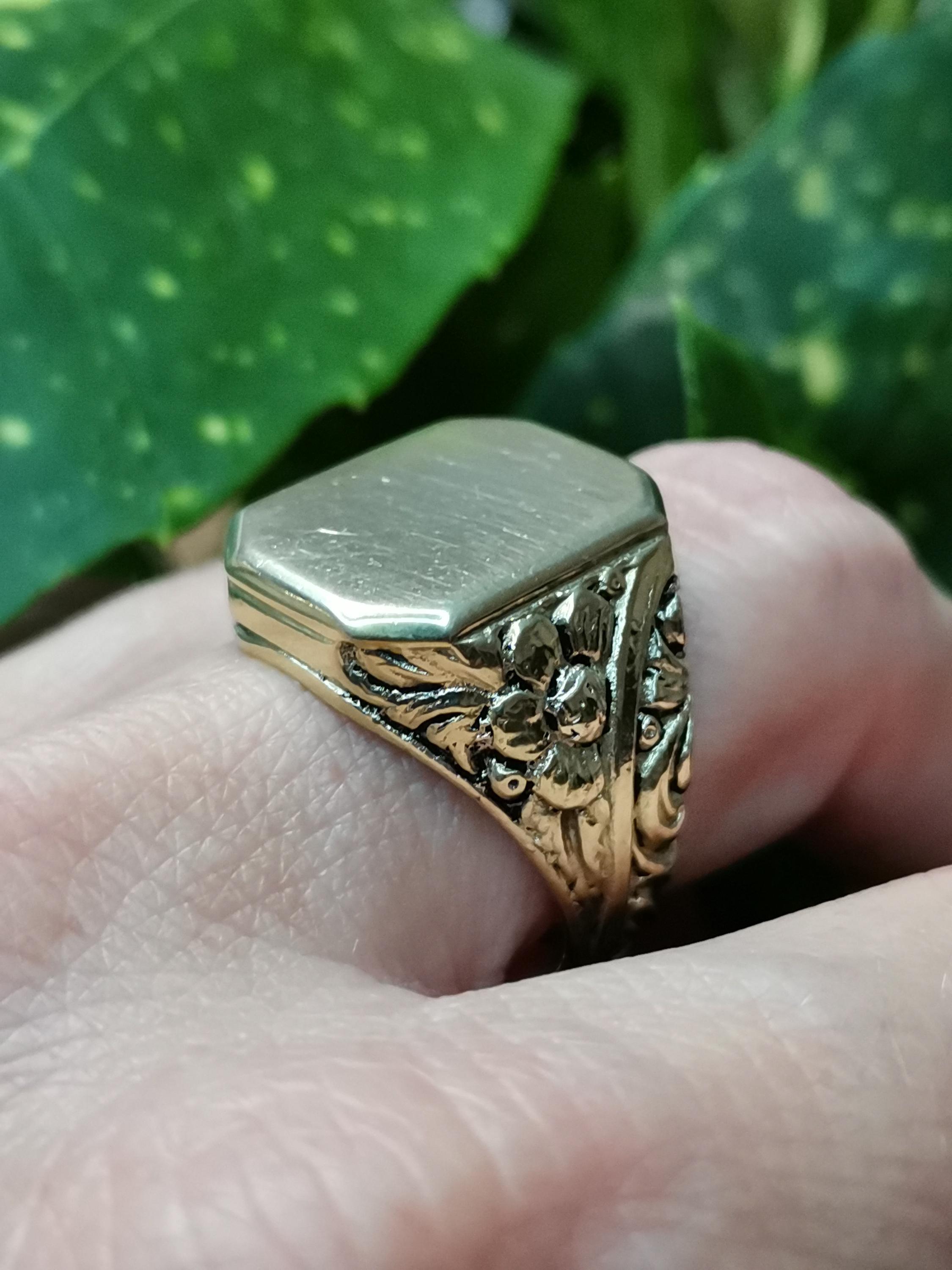 Antique German 835 Silver Signet Ring, Art Deco, 1930s Gold