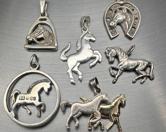 Vintage 925 Sterling Silver Horse Pendant, Equestrian Charm