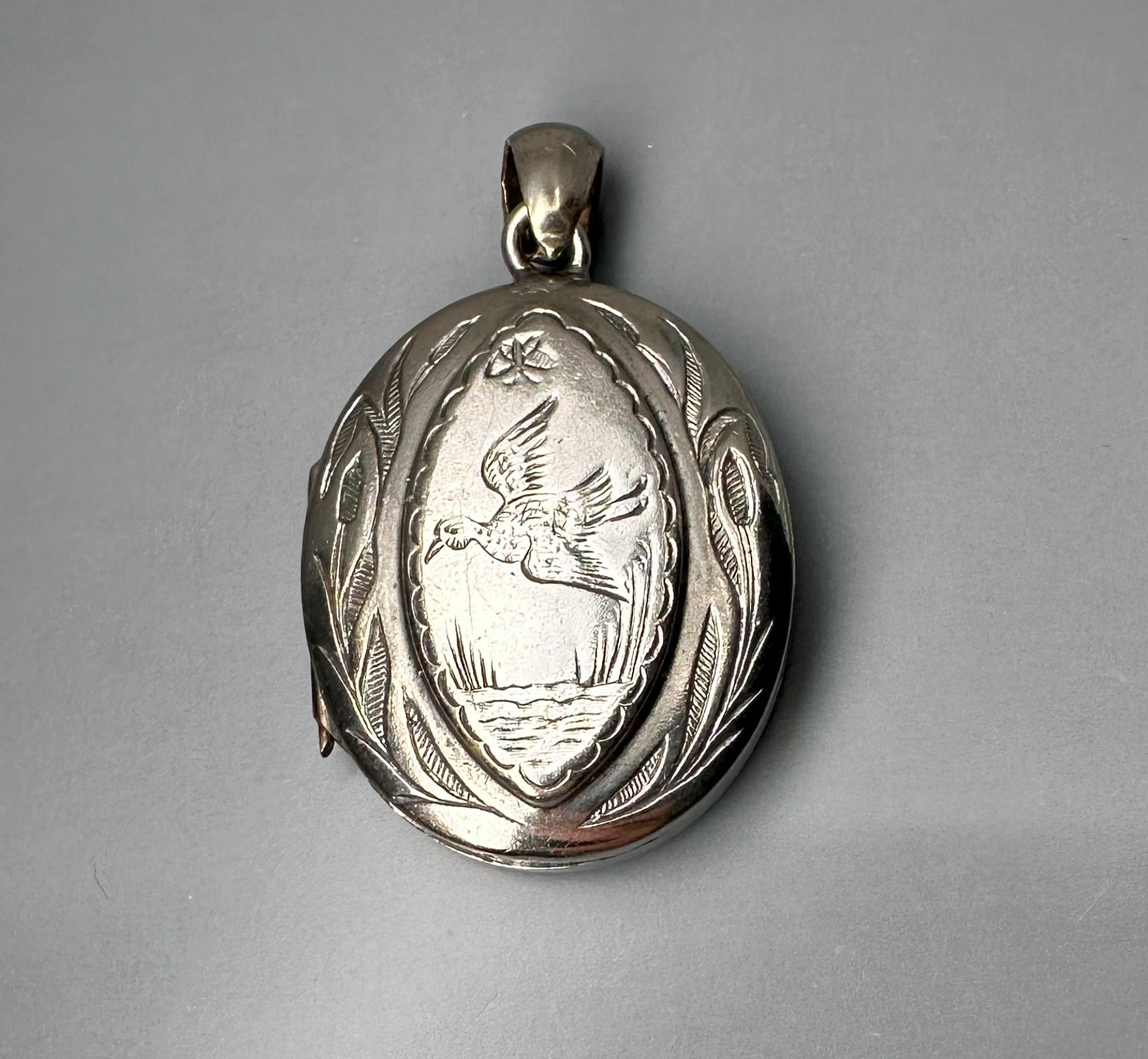 Antique 800 Silver Photo Locket: Engraved Bird & Floral Keepsake - Etsy