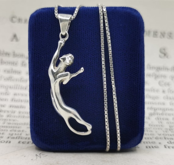 Vintage French Cat Pendant Necklace, Cartier Style