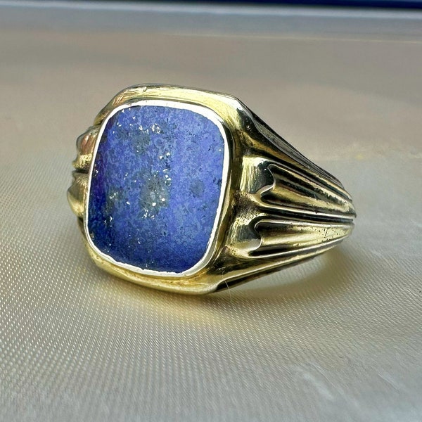 Vintage German Lapis Lazuli Signet Ring, Art Deco Ring, US Size 10 1/4