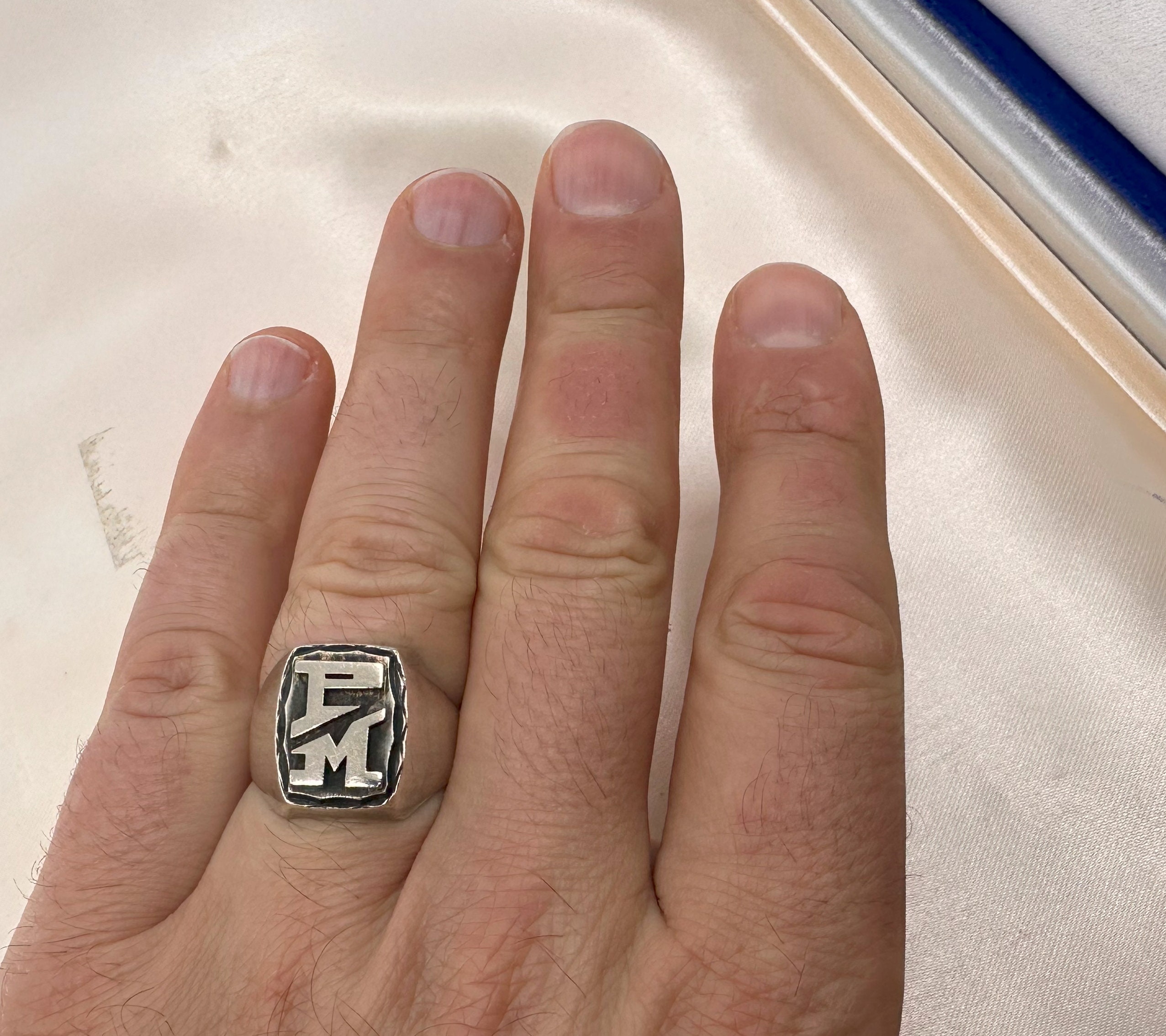 Antique French Silver Signet Ring 'PM', Art Deco Ring, US