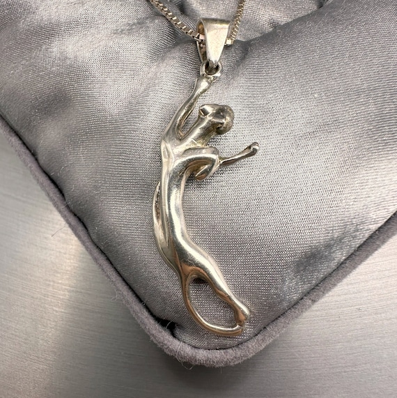 Vintage French Cat Pendant Necklace, Cartier Styl… - image 3
