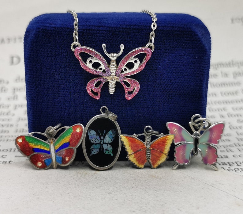 Silver Enamel Butterfly Charm Collection Butterfly Pendant image 0