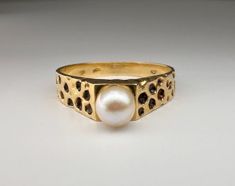 Vintage German 14k Gold Akoya Pearl Ring - US Size 7 1/4