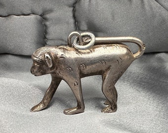 Antique Monkey Medallion, Sterling Silver Statement Pendant