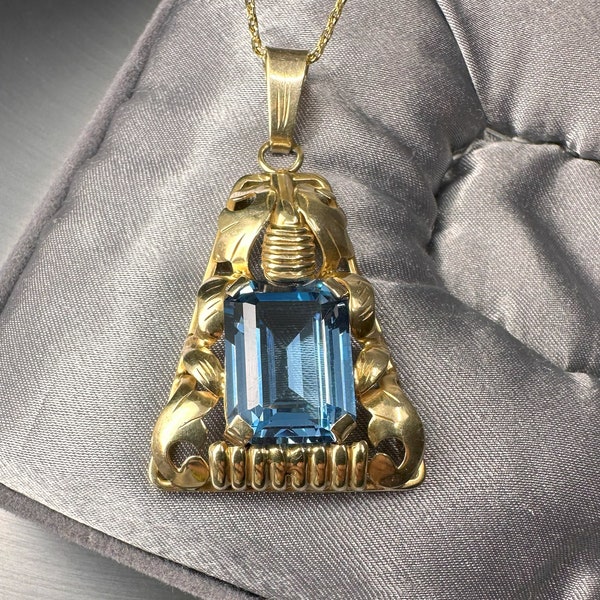 Pendentif ancien en spinelle bleu, Allemagne, bijoux Art déco en argent massif