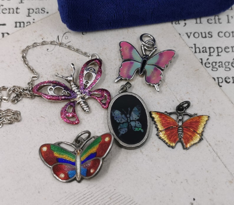 Silver Enamel Butterfly Charm Collection Butterfly Pendant image 1