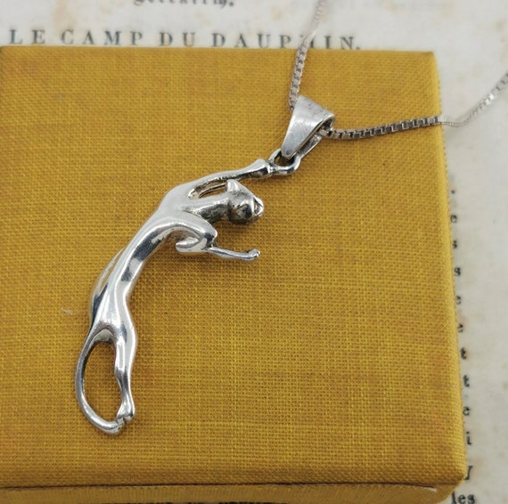 Vintage French Cat Pendant Necklace, Cartier Styl… - image 2