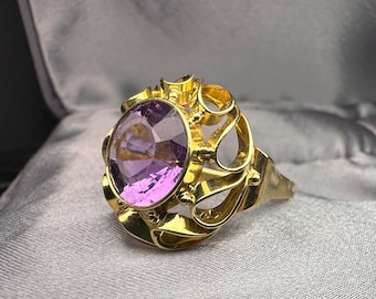 Vintage 14k Gold Ring, Amethyst Ring, US Size 8 1/2