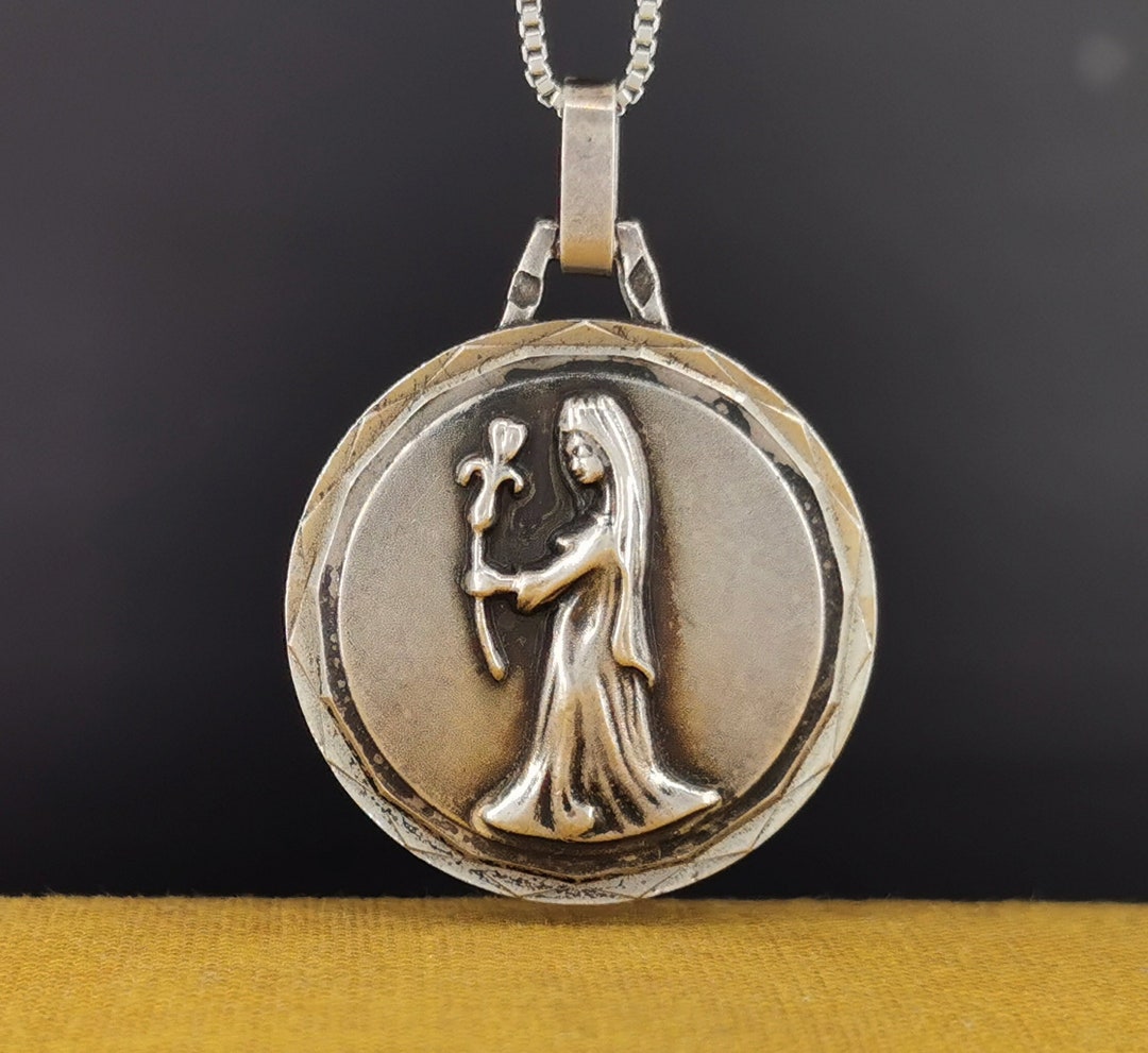 Silver Virgo Pendant, Virgo Zodiac Charm, Vintage Horoscope Charm Etsy