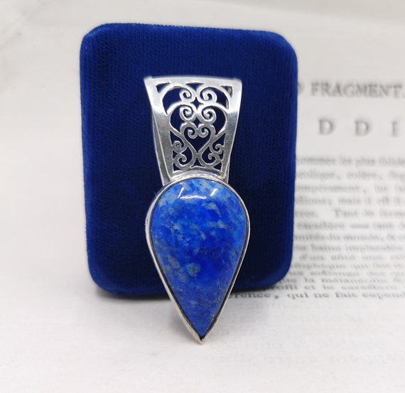 Vintage Silver Lapis Lazuli Pendant, Lapis Lazuli
