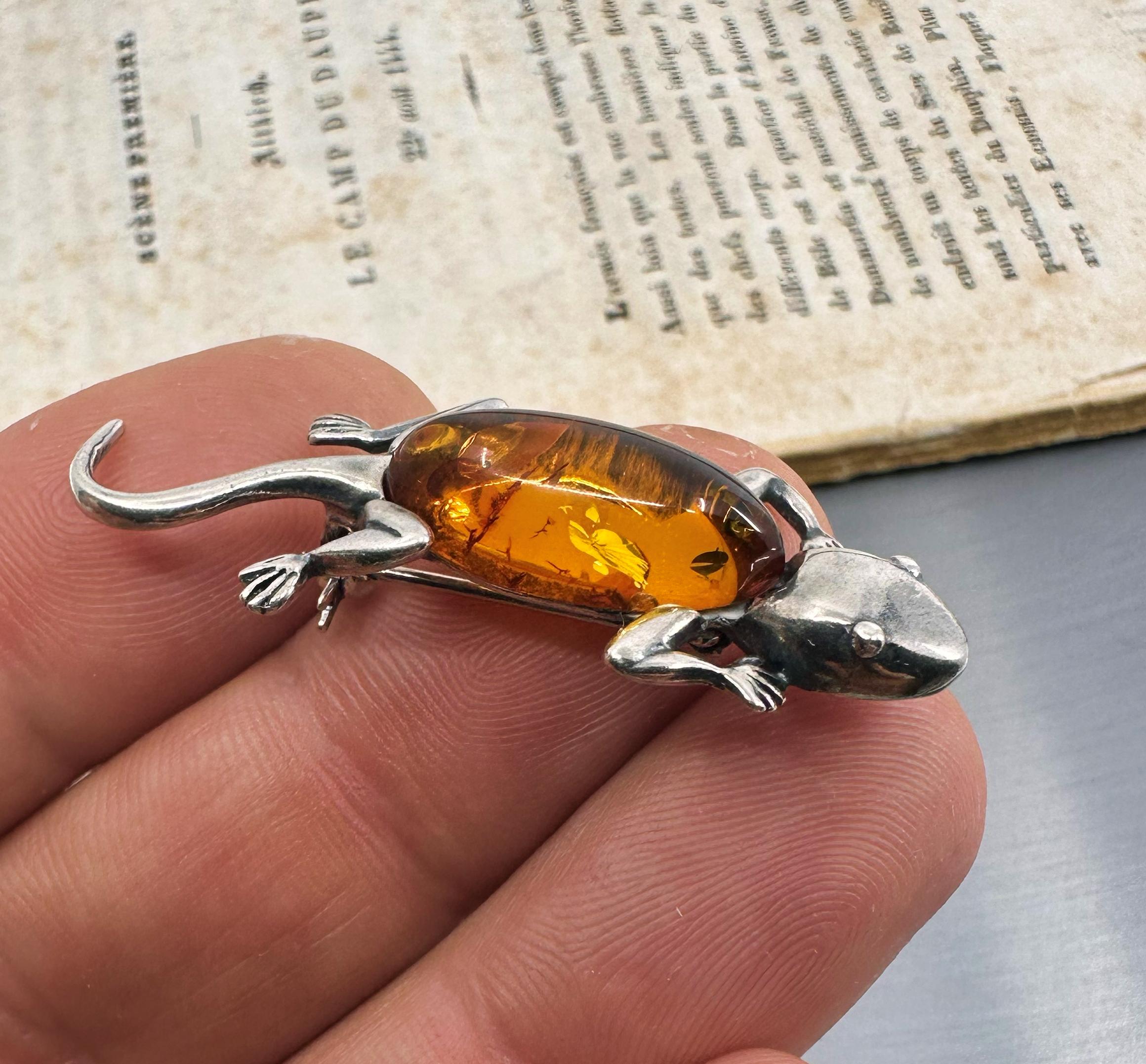 925シルバー琥珀トカゲブローチ - Etsy 日本