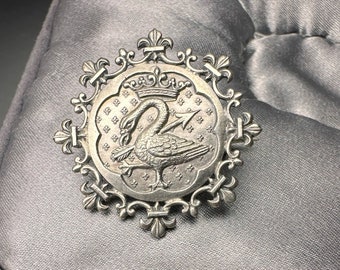 Antique Silver Royalist Brooch, Queen Claude of France, Goose Arrow Emblem Motif