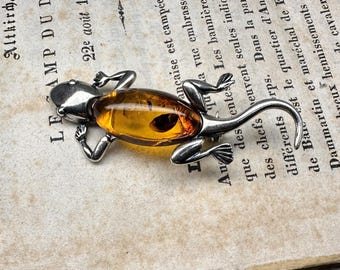 925シルバー琥珀トカゲブローチ - Etsy 日本