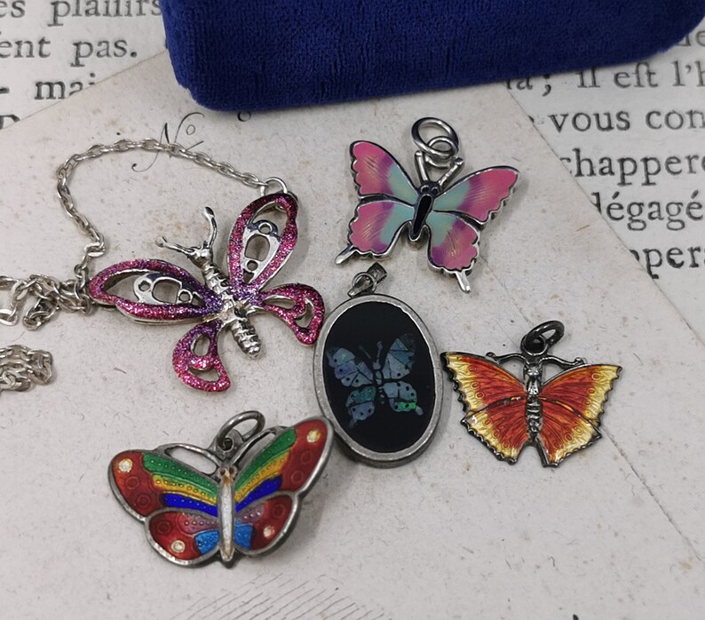 Silver Enamel Butterfly Charm Collection Butterfly Pendant image 2