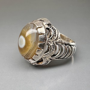 Silver 925 Ring Natural Heavy Yemen Agate, Aqeeq Ring, US Size 63