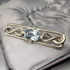 Handmade Silver Art Deco Brooch, Antique German 835 Silver Light Blue Spinel Brooch