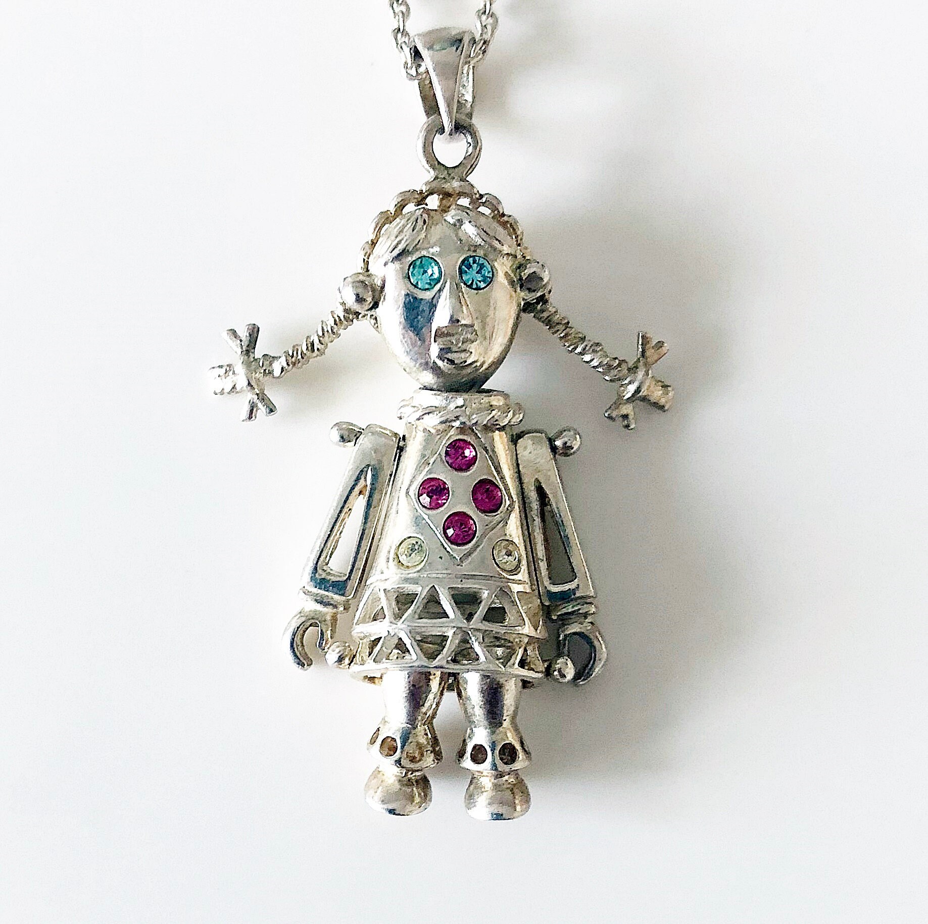 Silver Rag Doll Pendant Necklace Movable Rag Doll Charm on a Etsy