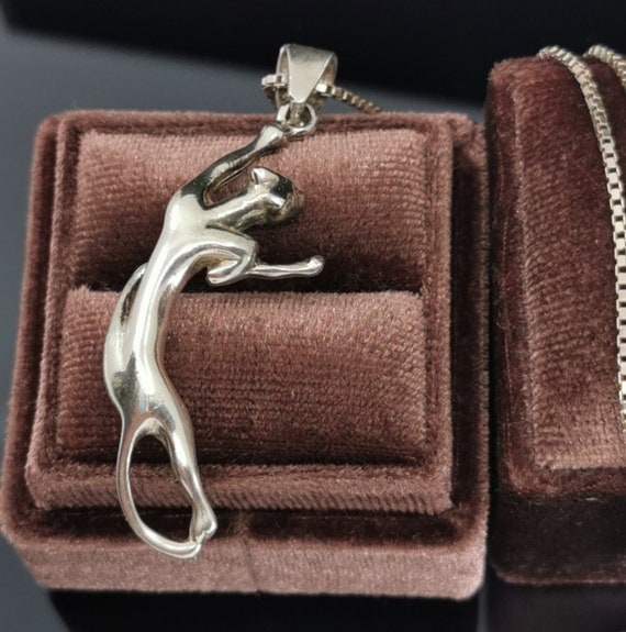 Vintage French Cat Pendant Necklace, Cartier Styl… - image 7