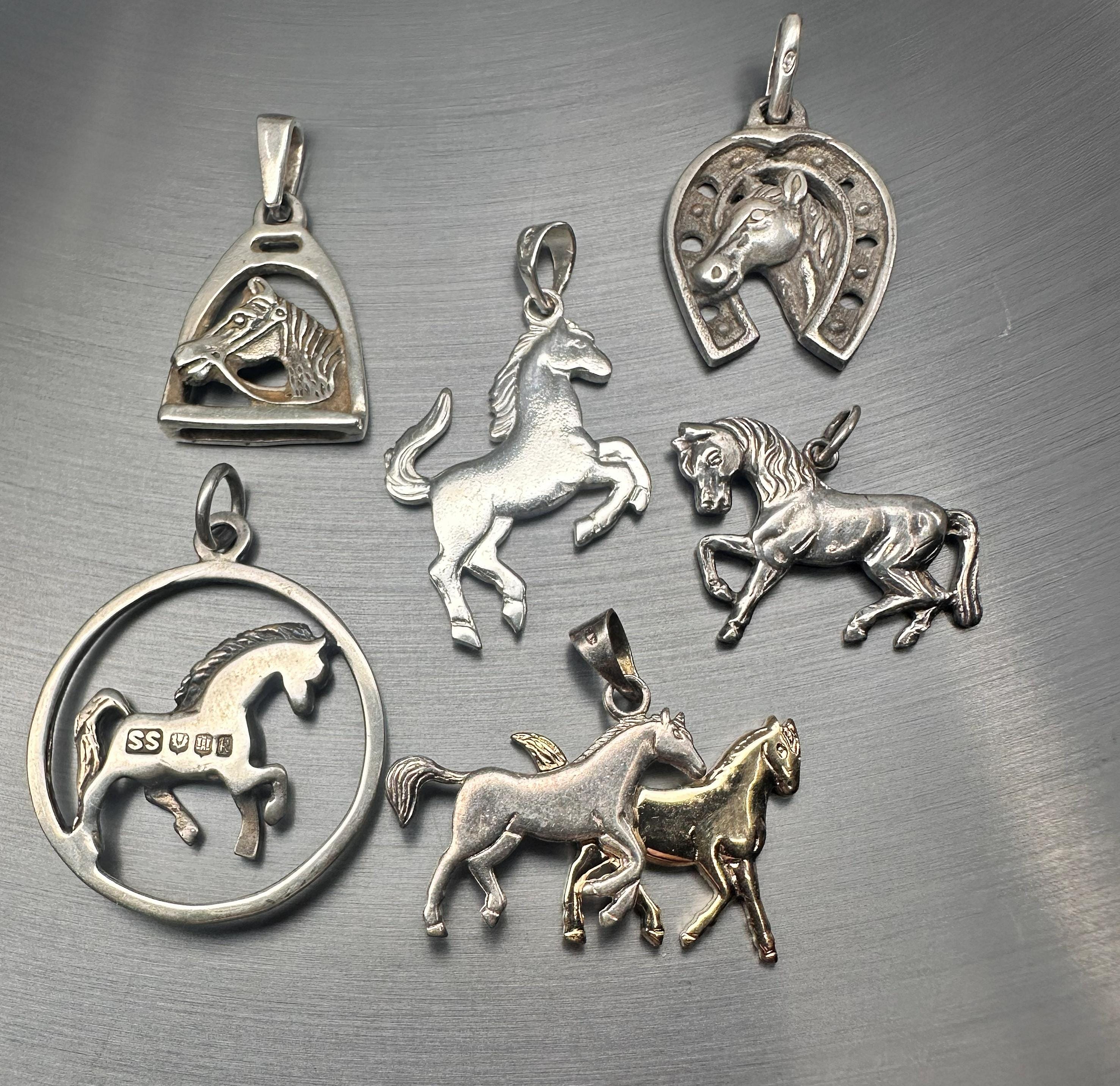 Pendentif Ancien En Argent Massif 925 Art Nouveau - Motif Cheval, Breloque De Créateur, Occasion