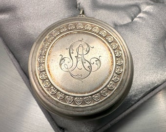 Medallion with Initials 'CA' Silver Locket Pill Box Powder Compact Pendant
