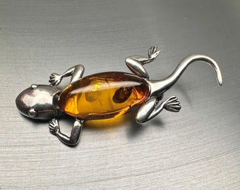 925シルバー琥珀トカゲブローチ - Etsy 日本