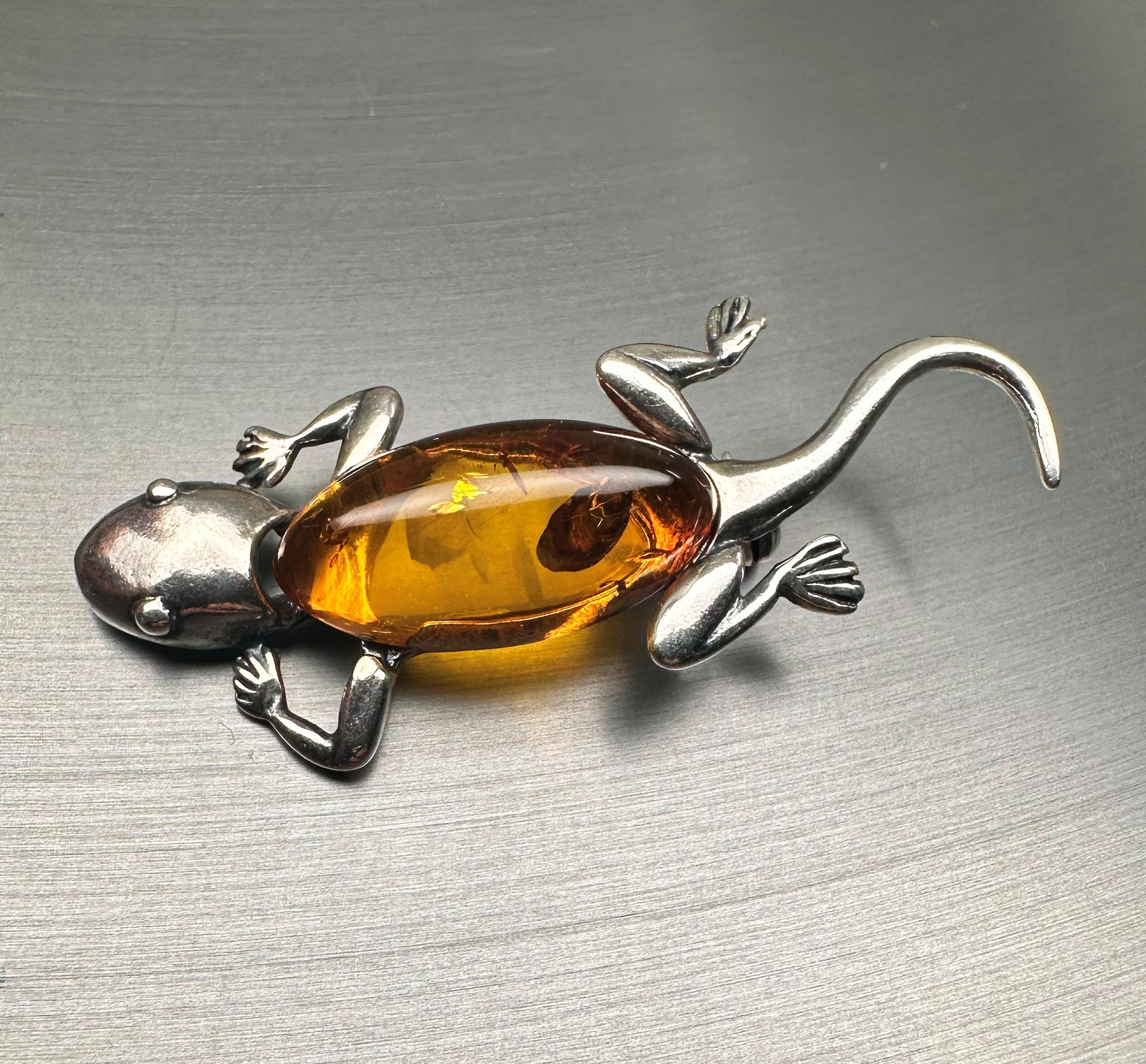 925シルバー琥珀トカゲブローチ - Etsy 日本