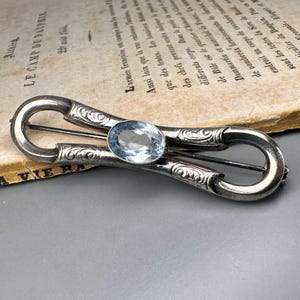 Antique Silver Art Deco Brooch, German 835 Silver Light Blue Spinel Broochd&#39;
