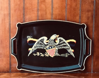 American Eagle Tray Metal Tray Midcentury Folk Art National Seal Americana Rustic Farmhouse Colonial Country Chic I Ship Globally