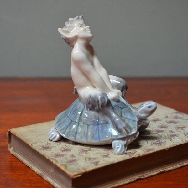 Royal Copenhagen Faun on Tortoise Satyr on Tortoise Fine Porcelain Figurine RC 858 by Christian Thomsen 1959  I Ship Globally