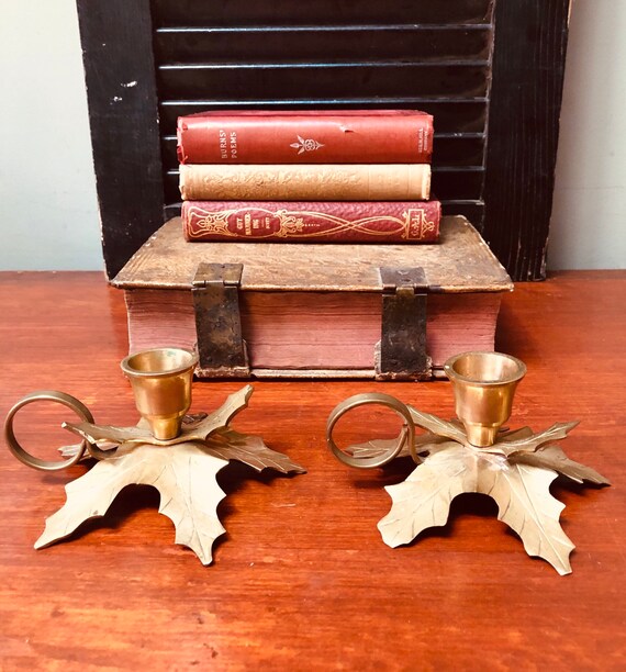 Brass Candle Holders Vintage Leaf Brass Decor Midcentury I Etsy