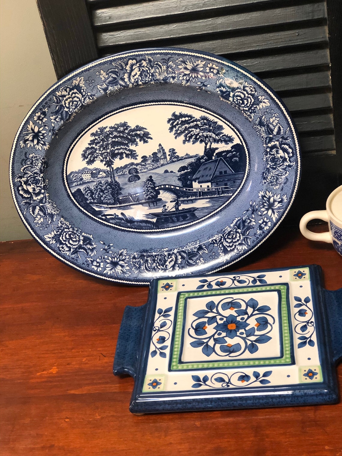 Vintage Blue and White Arrangement for Kitchen Dining Decor | Etsy